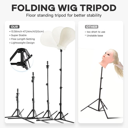 Wig Stand Tripod with Mannequin Head for Wigs