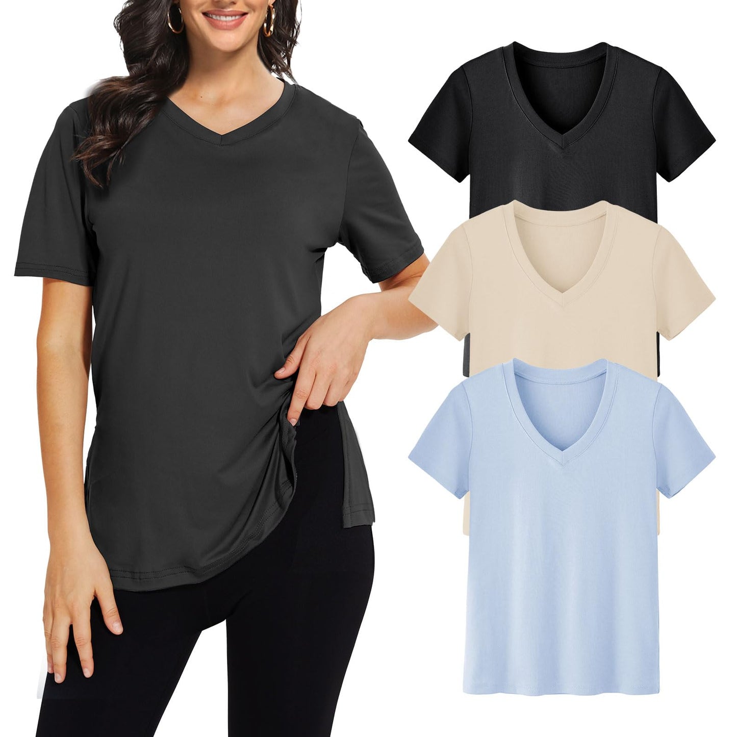 Women's T Shirt Short Sleeve V Neck Plus Size