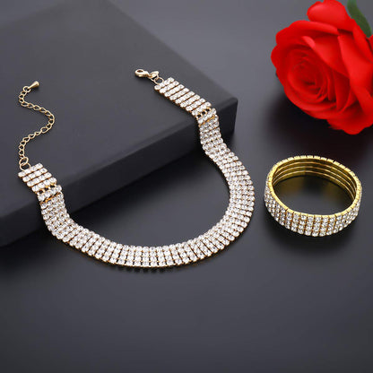 1-5 Rows Rhinestone Choker Necklace & Stretch Bracelets