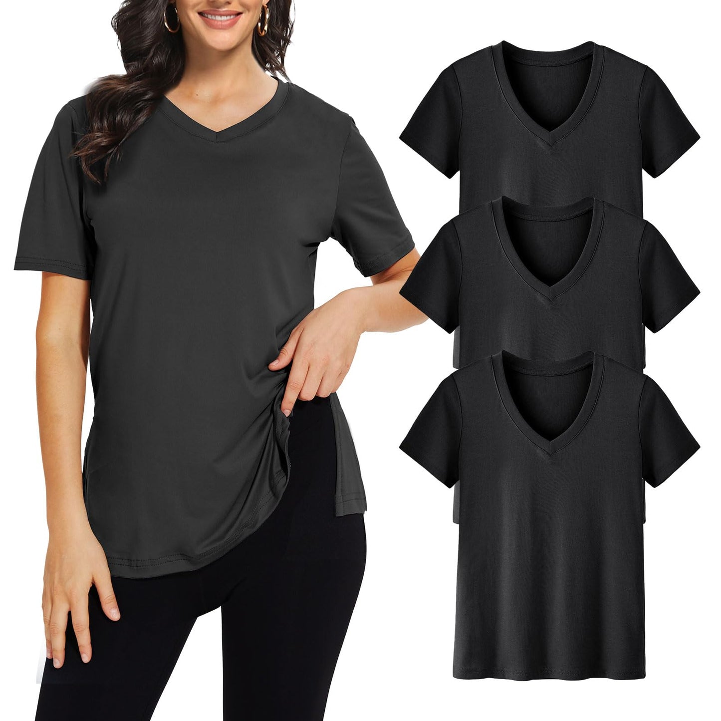 Women's T Shirt Short Sleeve V Neck Plus Size