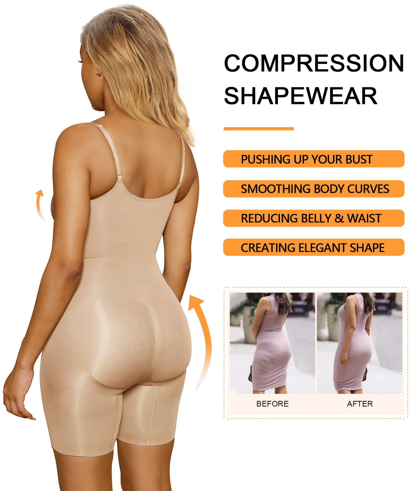 Shapewear for Women Tummy Control Bodysuit Mid Thigh Butt Lifter