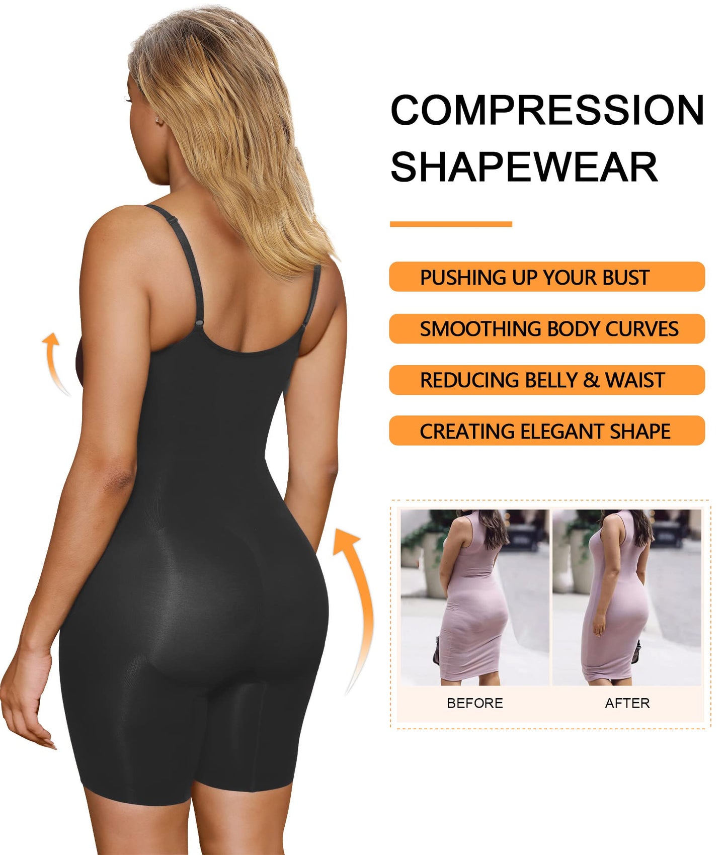 Shapewear for Women Tummy Control Bodysuit Mid Thigh Butt Lifter