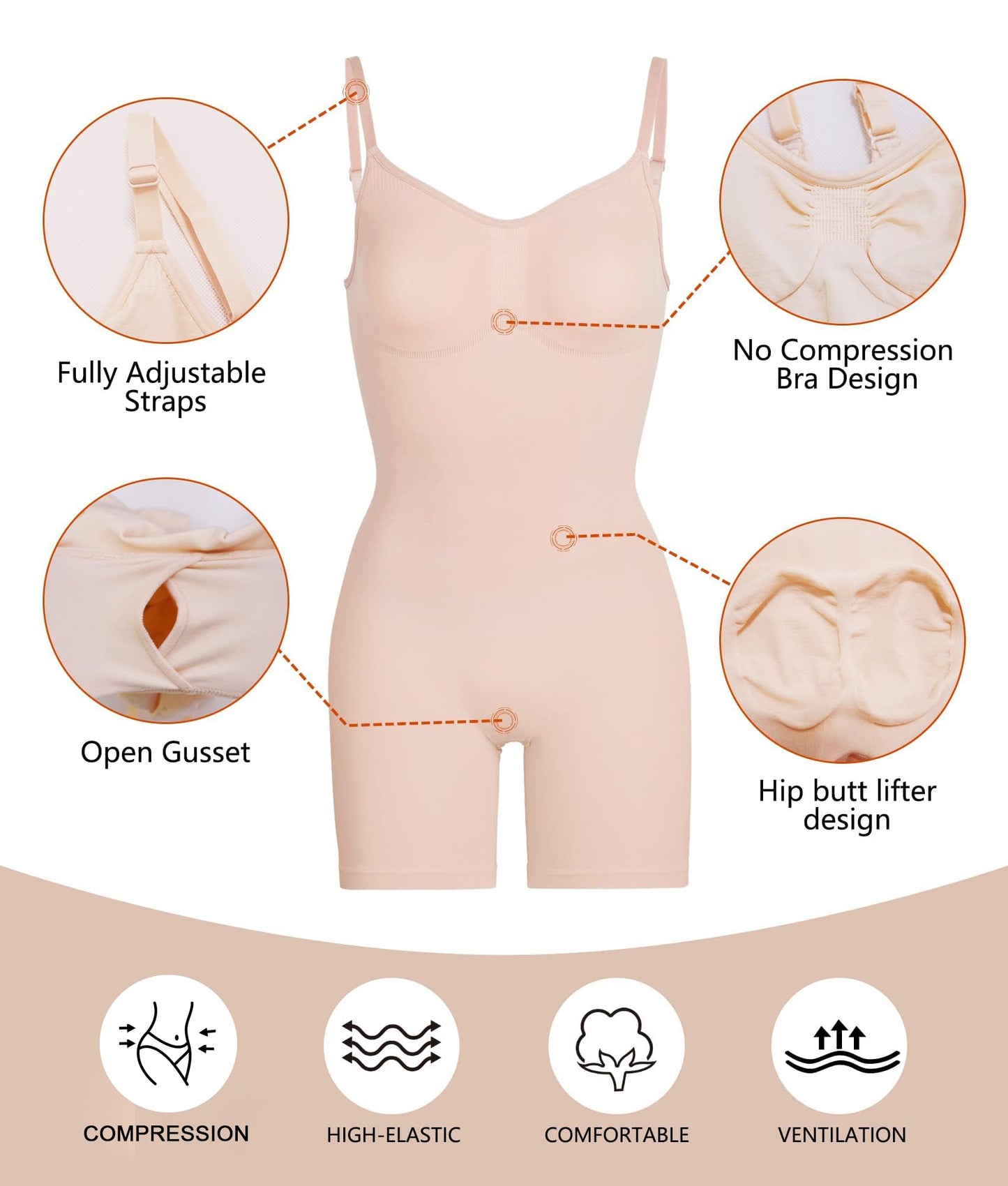 Shapewear for Women Tummy Control Bodysuit Mid Thigh Butt Lifter