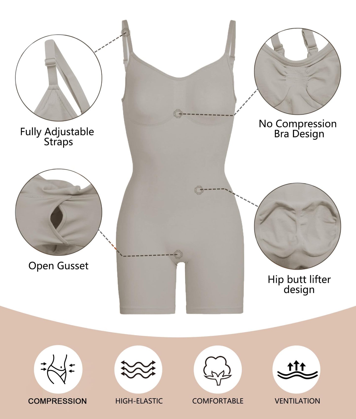 Shapewear for Women Tummy Control Bodysuit Mid Thigh Butt Lifter