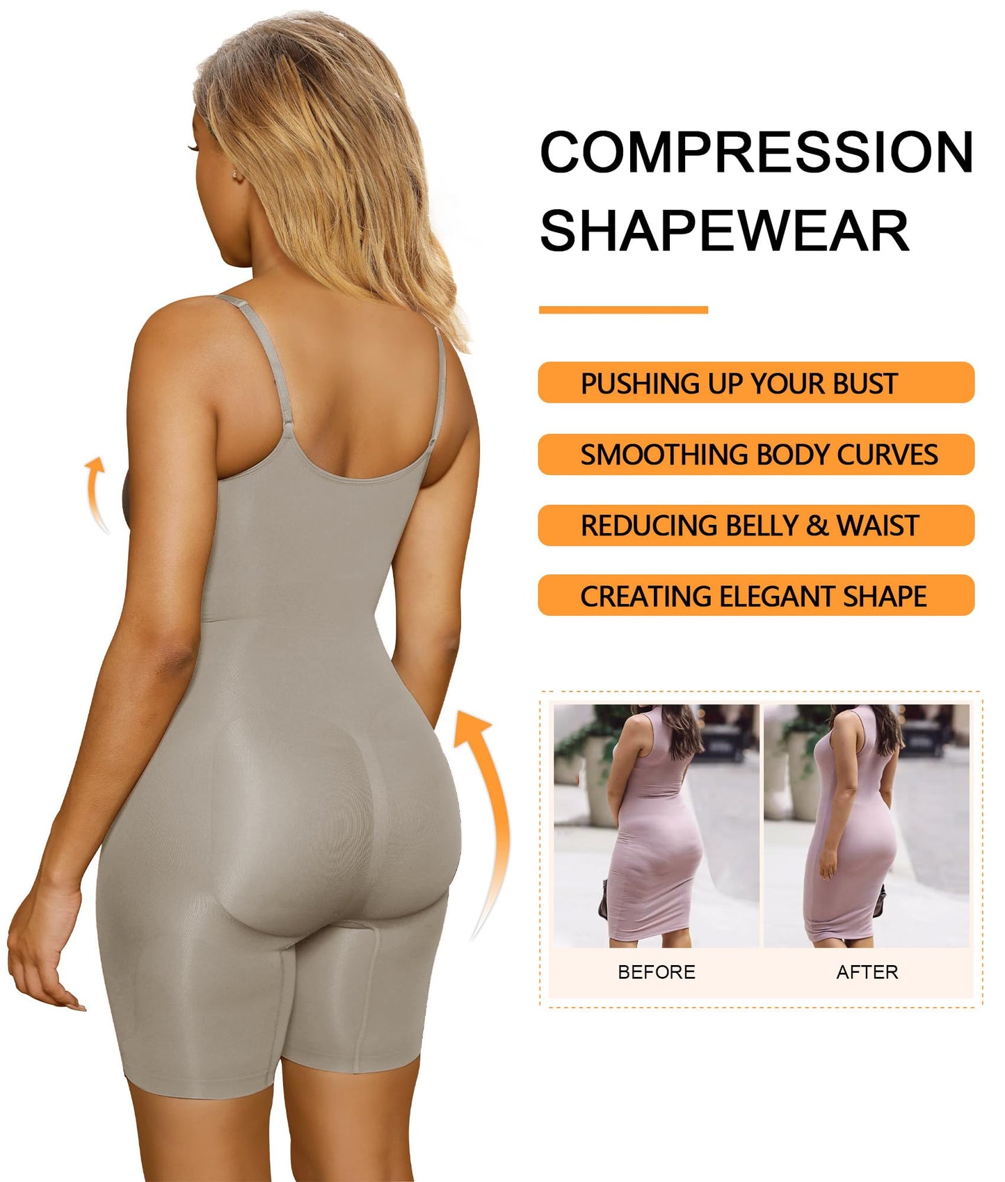 Shapewear for Women Tummy Control Bodysuit Mid Thigh Butt Lifter