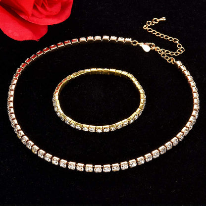 1-5 Rows Rhinestone Choker Necklace & Stretch Bracelets