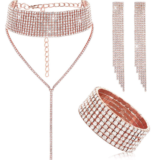 3 Pieces Women Rhinestone Jewelry Sets